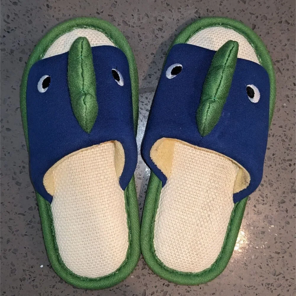 Kids Shark Animal House Slippers Sz-11/11.5 Blue Green SlipOn Slides House Shoes